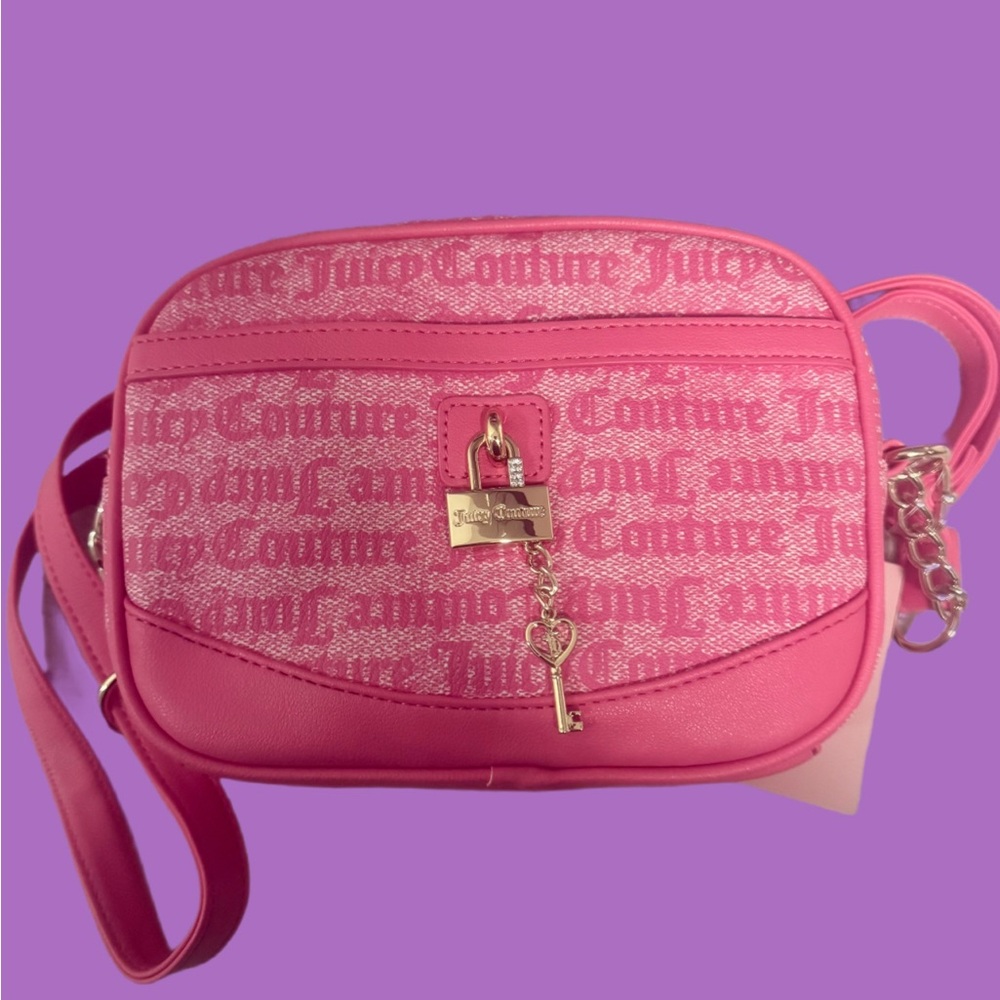 Juicy Couture Hot Pink Logo Crossbody with Gold Lock Charm